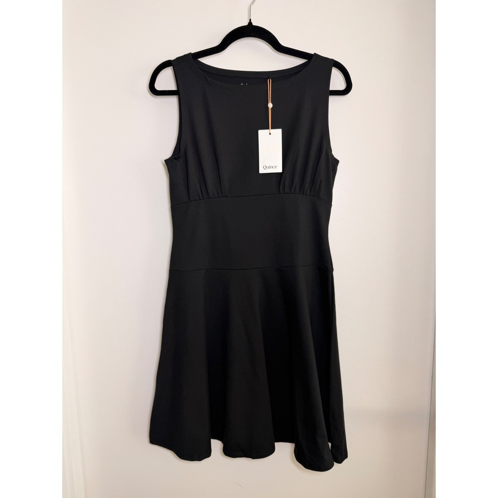 Quince Fit and Flare Dress Womens M Black NWT Organic Cotton Sleeveless Mini